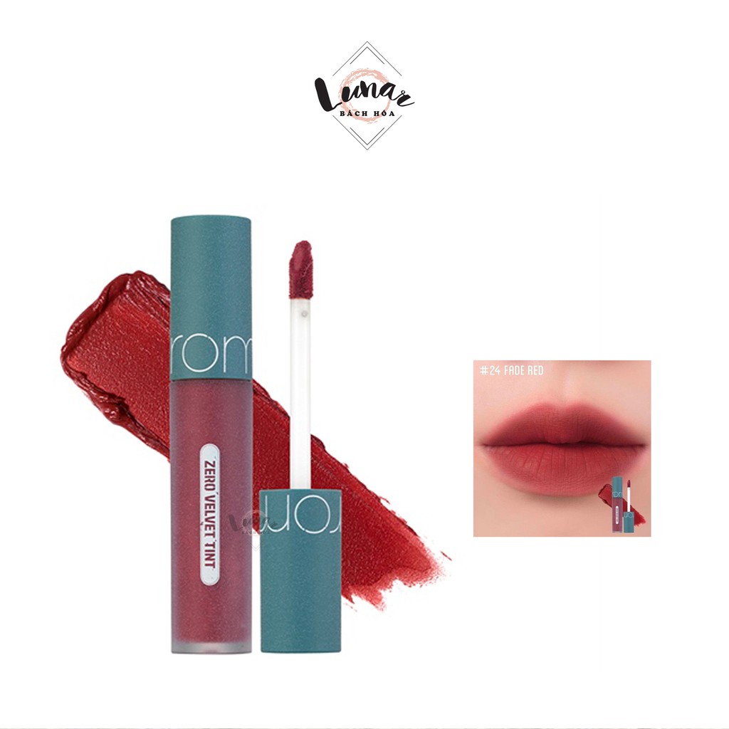 Son Kem Lì Romand Màu Đỏ Thuần Zero Velvet Tint 24 Fade Red