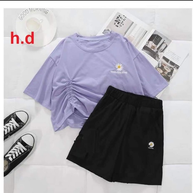 Sét áo dây rút hoa cúc + quần đùi hoa cúc HĐ12