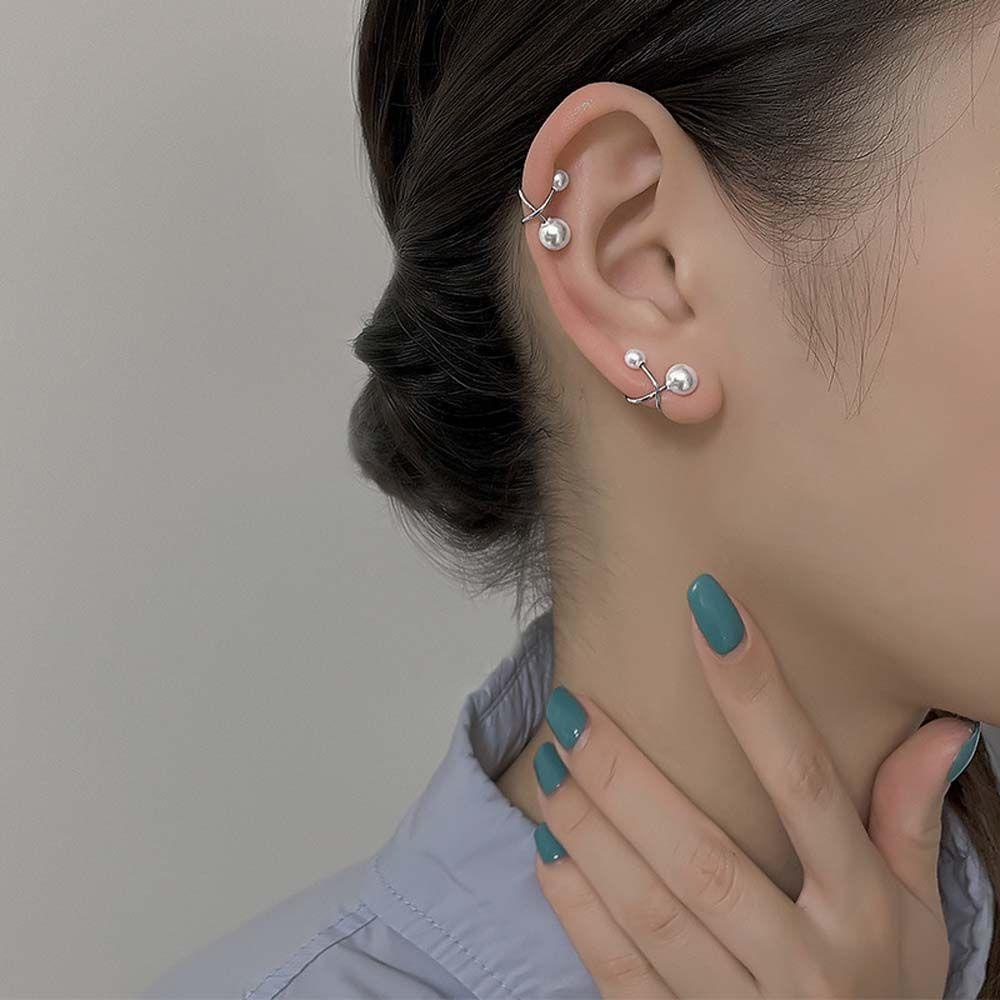 Khuyên Tai Dạng Kẹp Không Cần Lỗ Hình Học Chữ Thập Đính Ngọc Trai|Bông Tai Hình Thánh Giá Bằng Kim Loại Nhiều Màu Sắc Thời Trang Dành Cho Nữ