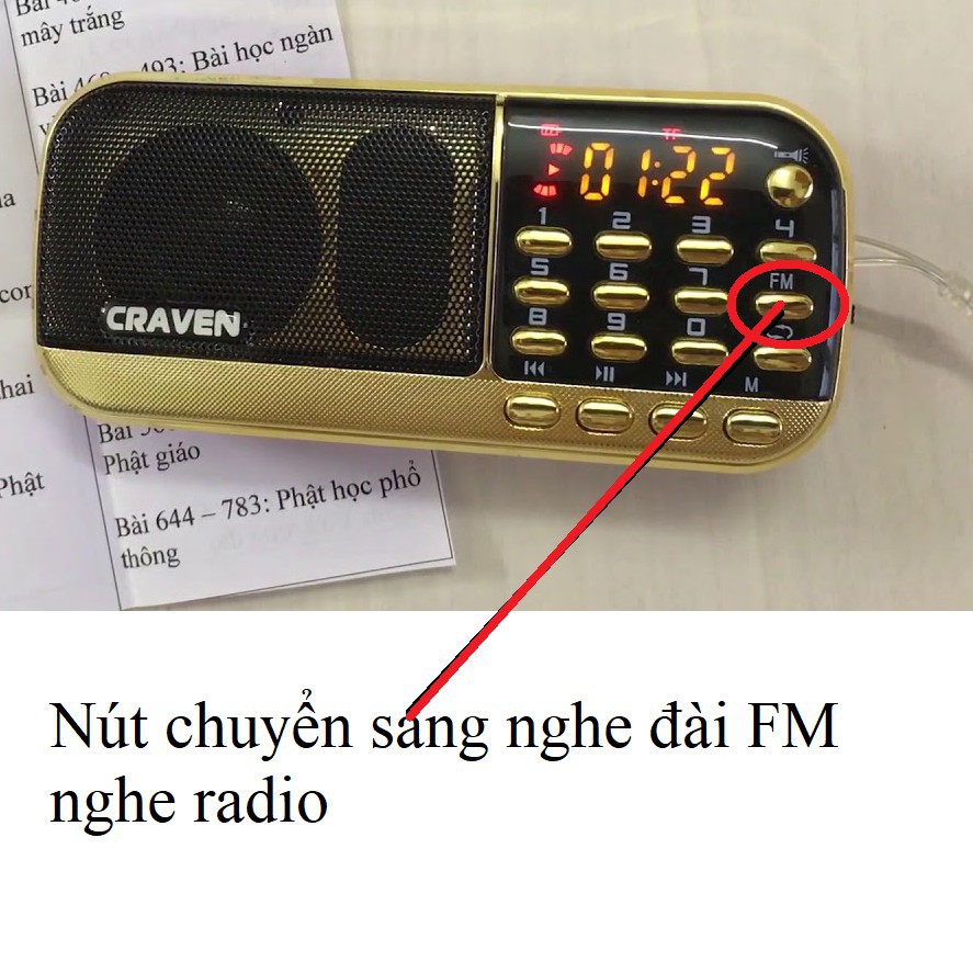 [Hàng Tốt] Máy nghe nhạc mini Craven CR 836S/853 3 pin nghe kinh-nghe đài FM dùng thẻ nhớ pin siêu trâu- Bh 6 tháng