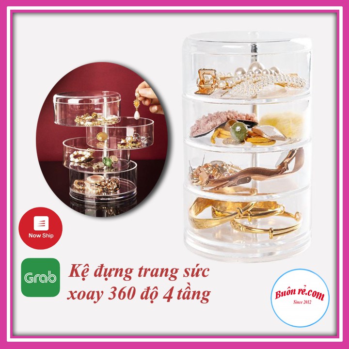 Kệ xoay đựng trang sức trong suốt 4 tầng quay 360 độ nhựa mica trong suốt -Buôn rẻ -01004