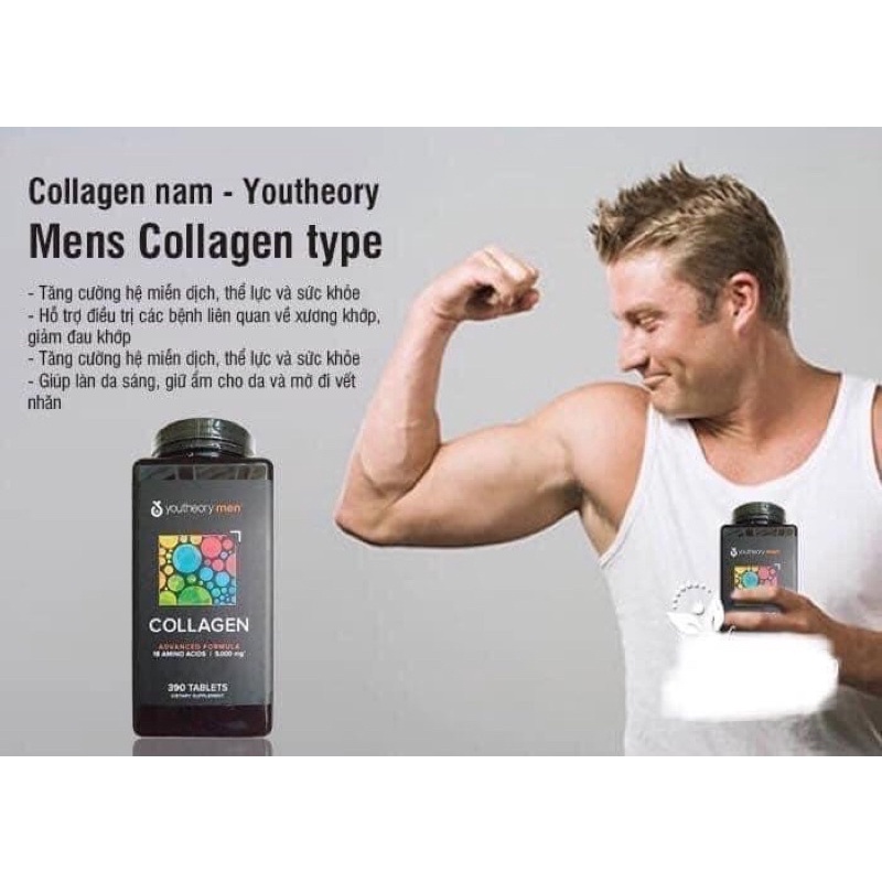 [Chỉ Bán Hàng Mỹ] collagen men,colagen men 390 viên-collagen youtheory men type 1 2 3 [Sẵn]