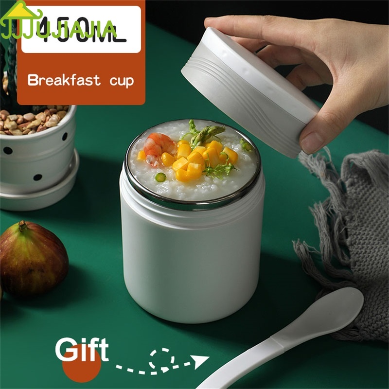 Cốc đựng súp sữa đồ ăn sáng JUJIAJIA có nắp đậy và muỗng 450ml tiện lợi