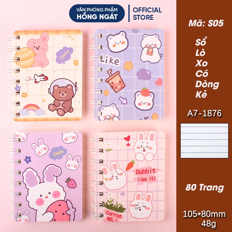 Sổ tay cute hoạt hình đẹp dễ thương, sổ tay ghi chép lò xo mini nhỏ gọn bỏ túi 80 trang a7 có dòng kẻ S05