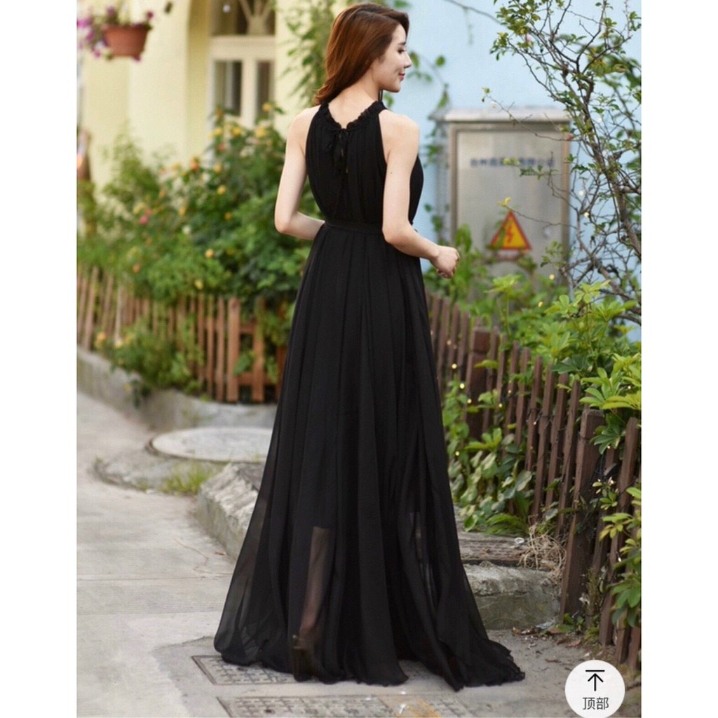 ĐẦM MAXI SUÔNG CỔ YẾM THẮT DÂY EO Chất: chiffon lót thun  Màu: đen, trắng, tím Kiểu dáng: đầm suông dài form rộng, cổ yế