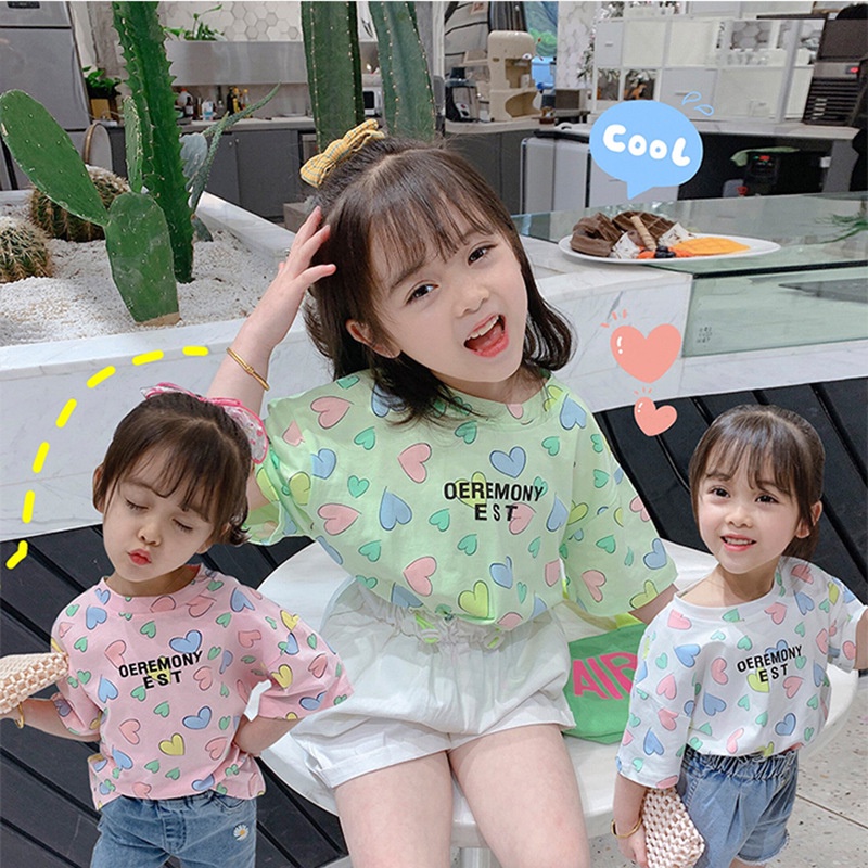 Áo Thun In Hình Trái Tim Cho Bé Gái 1-6 Tuổi