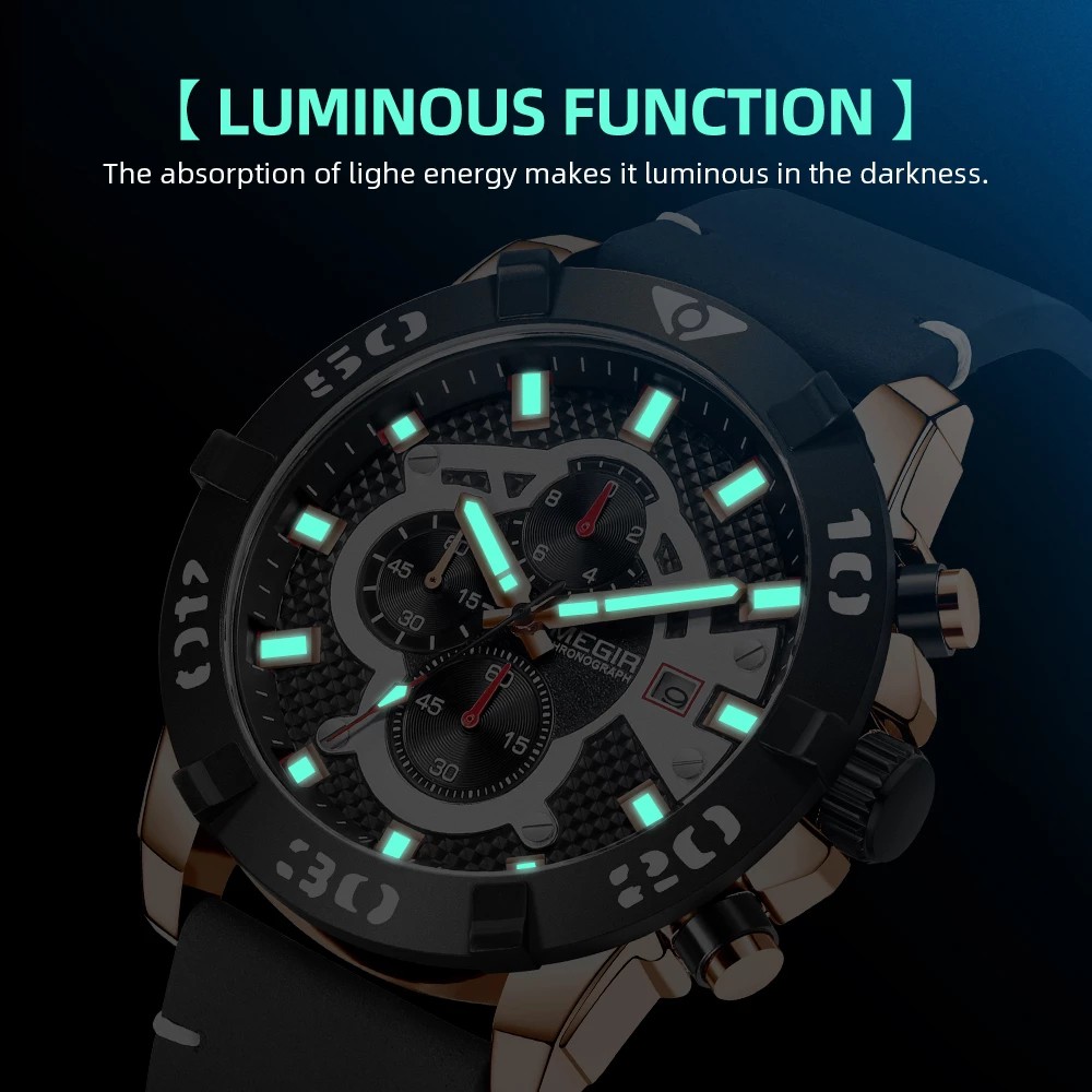 Đồng Hồ Đeo Tay Mặt Tròn Dây Da Chống Nước Dành Cho Nam MEGIR 2136