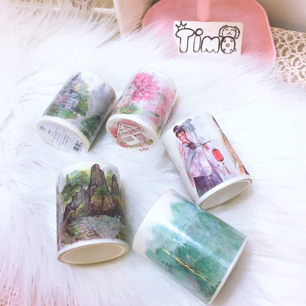 Washi tape cổ trang phong cảnh sổ tay bullet journal dụng cụ dán sticker vintage cổ điển TIMO WS4