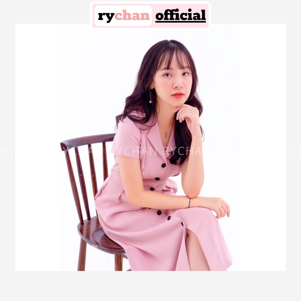 Đầm Xoè Midi Sơ Mi Hồng Cổ Vest - DX9699