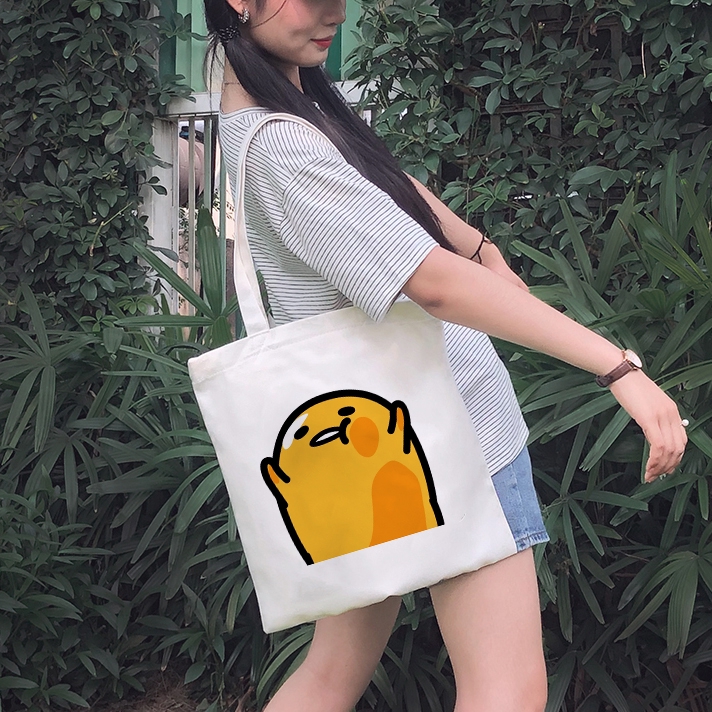 Túi Vải Canvas Đeo Vai In Hình Trứng Lười Gudetama Đáng Yêu Cho Nữ