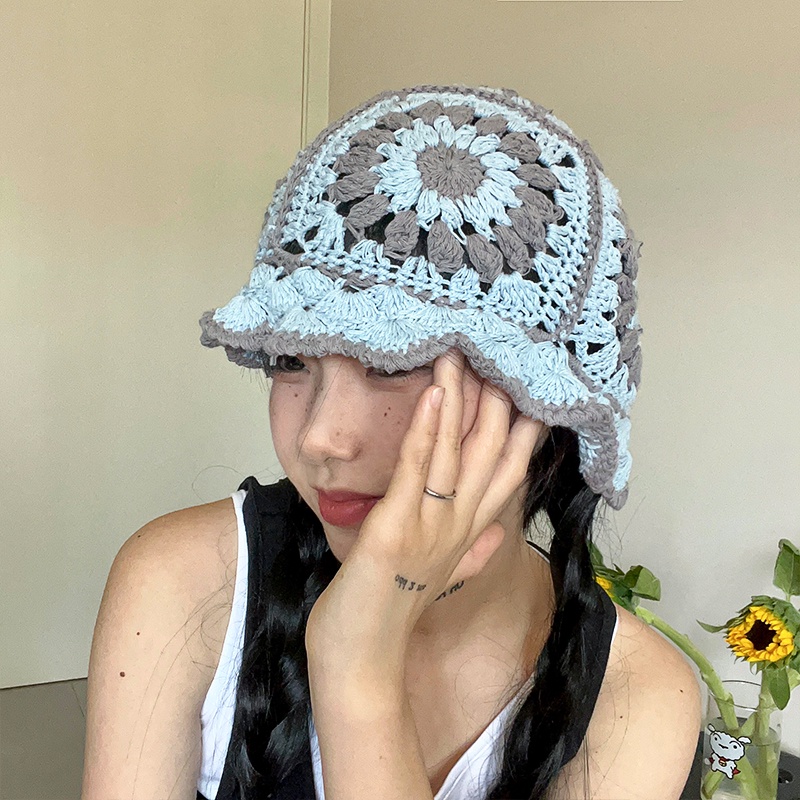 Nón Tai Bèo Đan Móc Rỗng Kiểu vintage Hàn Quốc Thời Trang Mùa Hè Cho Nữ