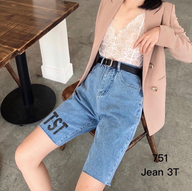 Quần jean ngố lai tưa in chữ TST, hình thật 100%