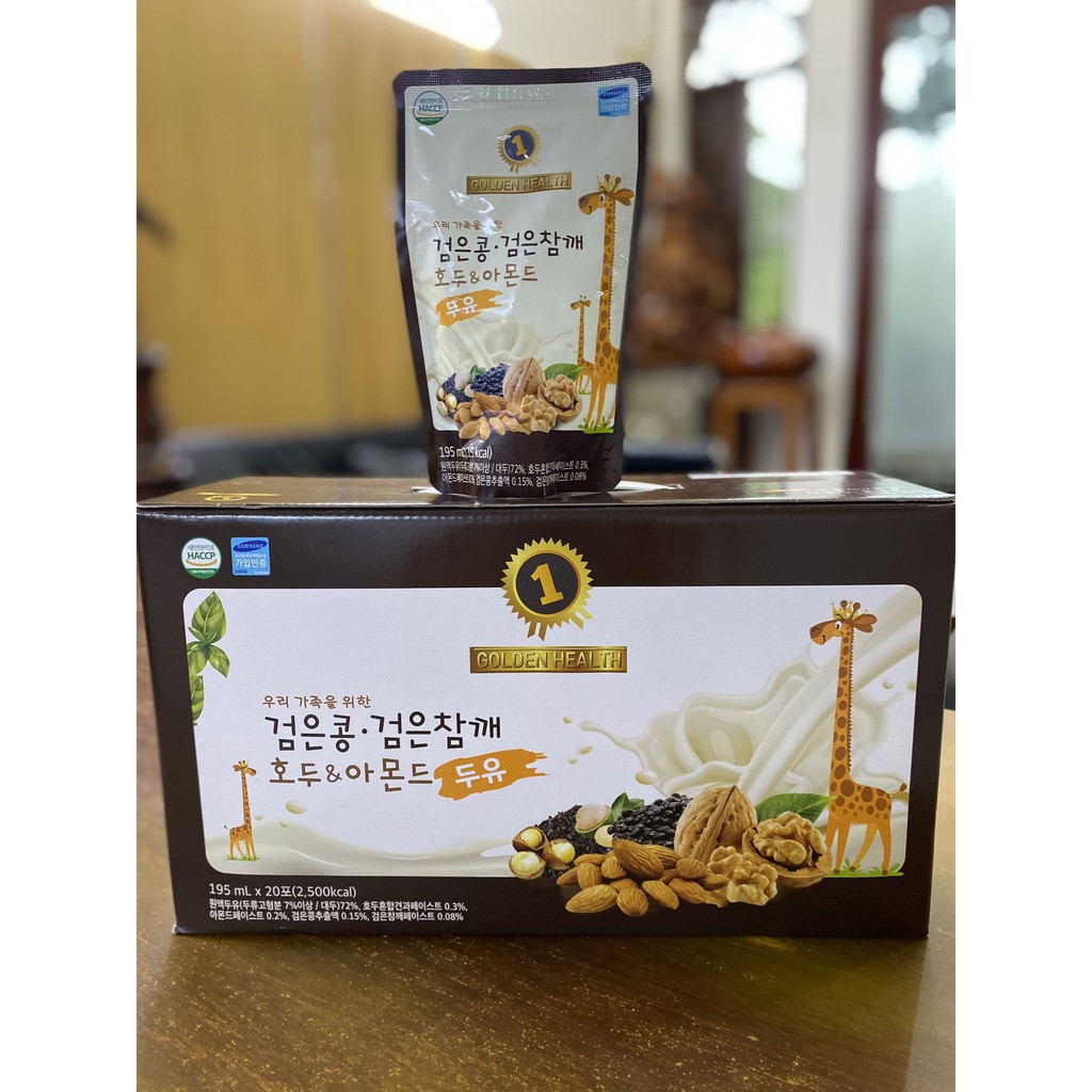 Sữa Hạt Óc Chó, Hạnh Nhân, Đậu Đen Hàn Quốc Golden Health 195ML X 20 túi