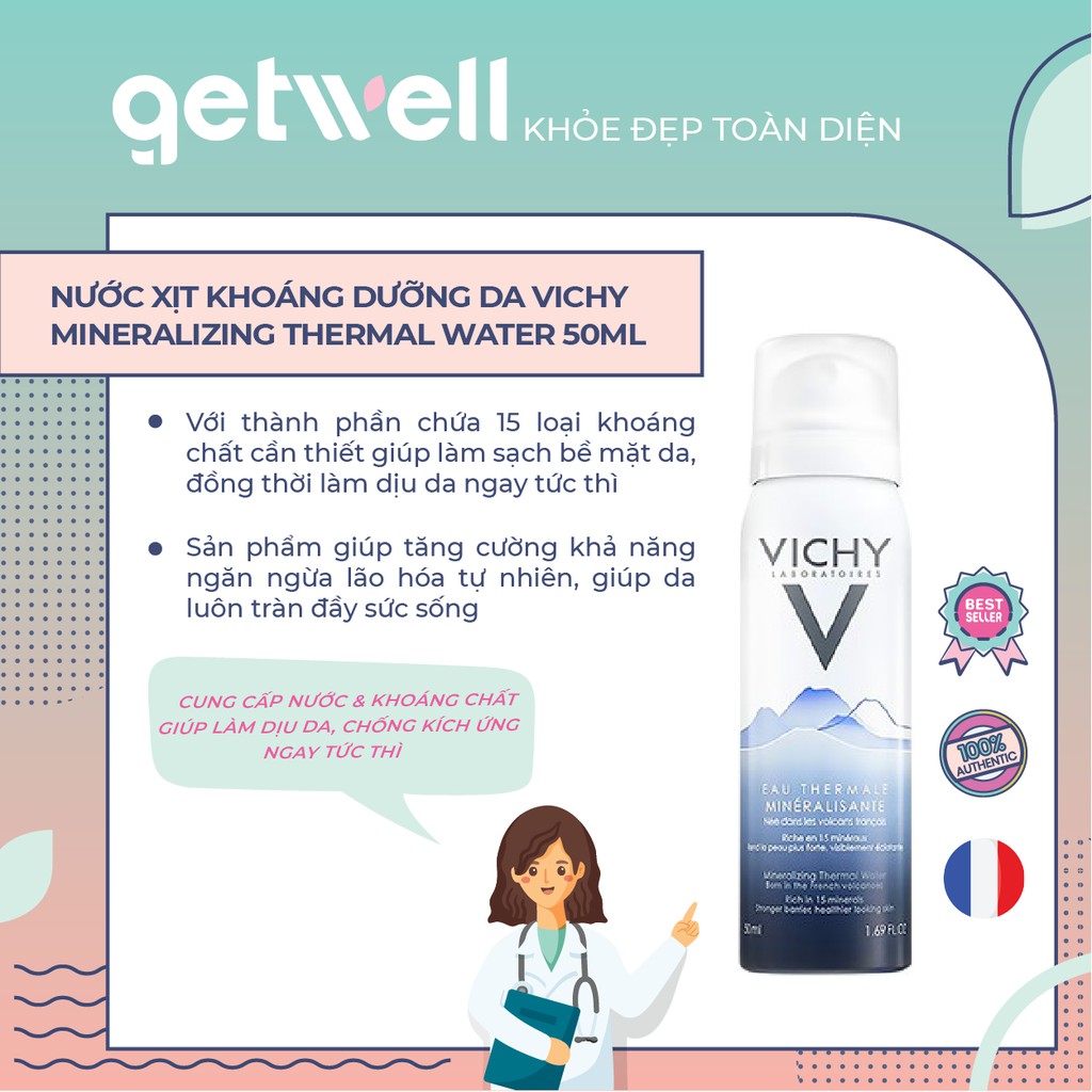 Nước xịt khoáng dưỡng da Vichy Mineralizing Thermal Water 50ml