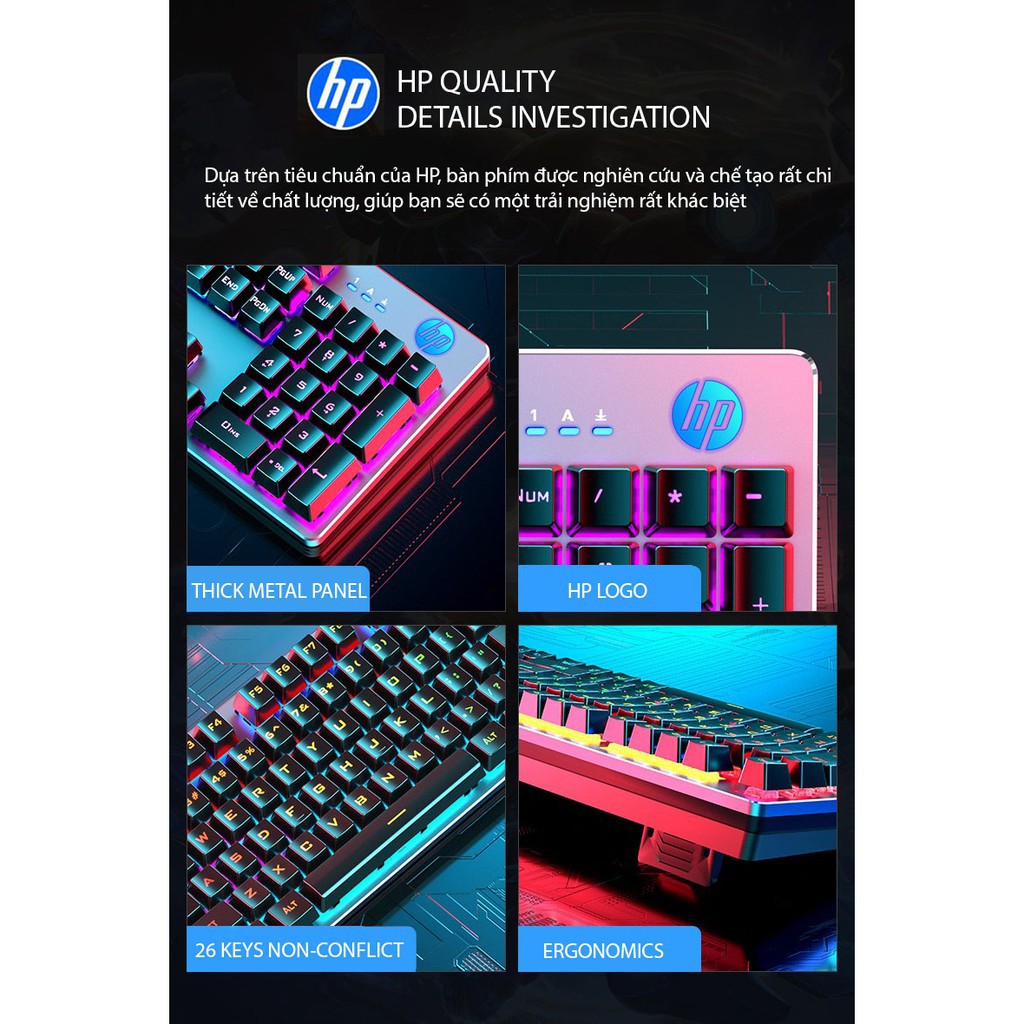 Bàn Phím Cơ HP K500, Bàn Phím Máy Tính Gaming cao cấp HP Đa Chức Năng - LED 7 Màu, 5 Hiệu Ứng Tuyệt Đẹp, Hàng Chính Hãng | BigBuy360 - bigbuy360.vn