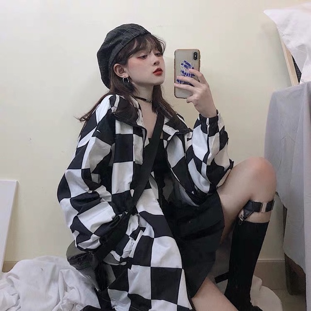 [Order] Áo khoác dù caro đen trắng ulzzang | BigBuy360 - bigbuy360.vn