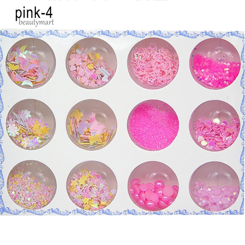 Bộ 12 hộp kim tuyến 12 mẫu trang trí móng tay