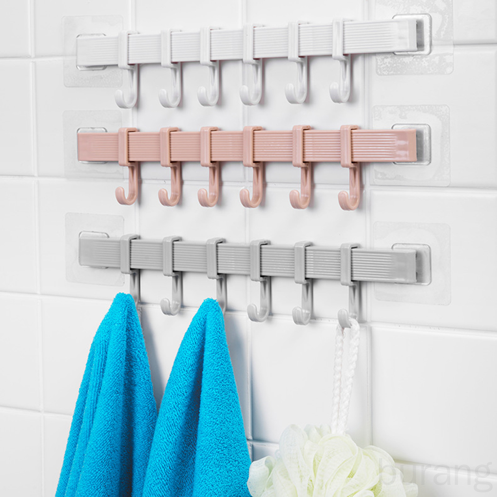 Giá treo đồ gắn cửa nhà tắm bằng nhựa 6 móc tự dính không cần khoan lỗ tiện dụng