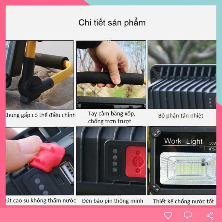 Đèn Led Siêu Sáng Sạc Điện Có Điều Khiển Từ Xa W726 ( CÓ THỂ DÙNG NHƯ SẠC DỰ PHÒNG, CHỐNG NƯỚC IP67 )