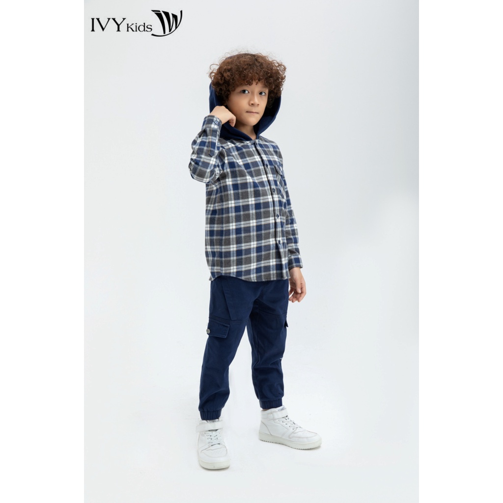 Áo sơ mi bé trai họa tiết kẻ IVY moda MS 17K1179