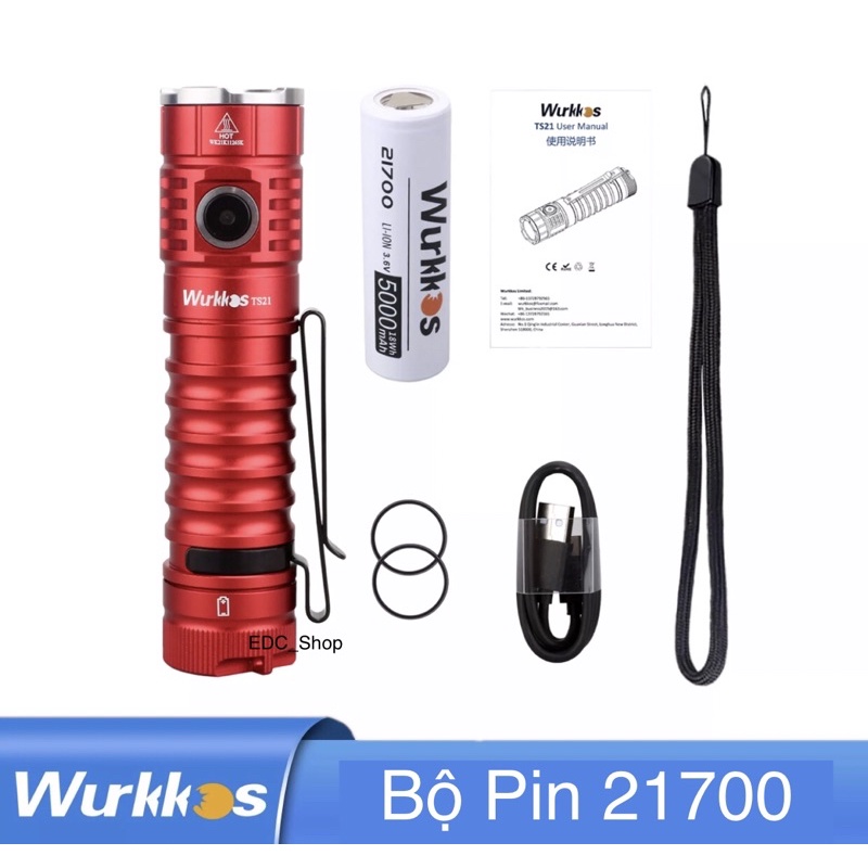 Wurkkos TS21 Đèn Pin Siêu Sáng 3500 Lumen Led 3 * SST20 Sạc USB Type C Đèn EDC Pin 21700 Nhỏ Gọn Chính Hãng