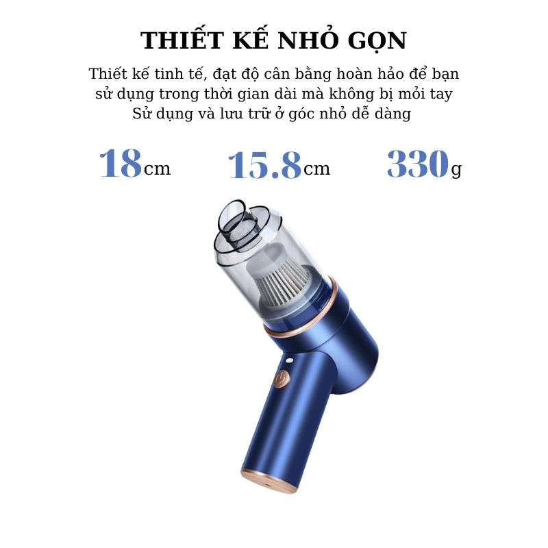 Máy hút bụi mini cầm tay không dây HATTIES 9000PA, sạc nhanh type C có Đèn LED cho ô tô, xe hơi, gia đMHB04
