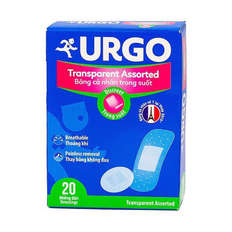 Urgo transparent hộp 4 kích cỡ và hộp 100 miếng trong suốt