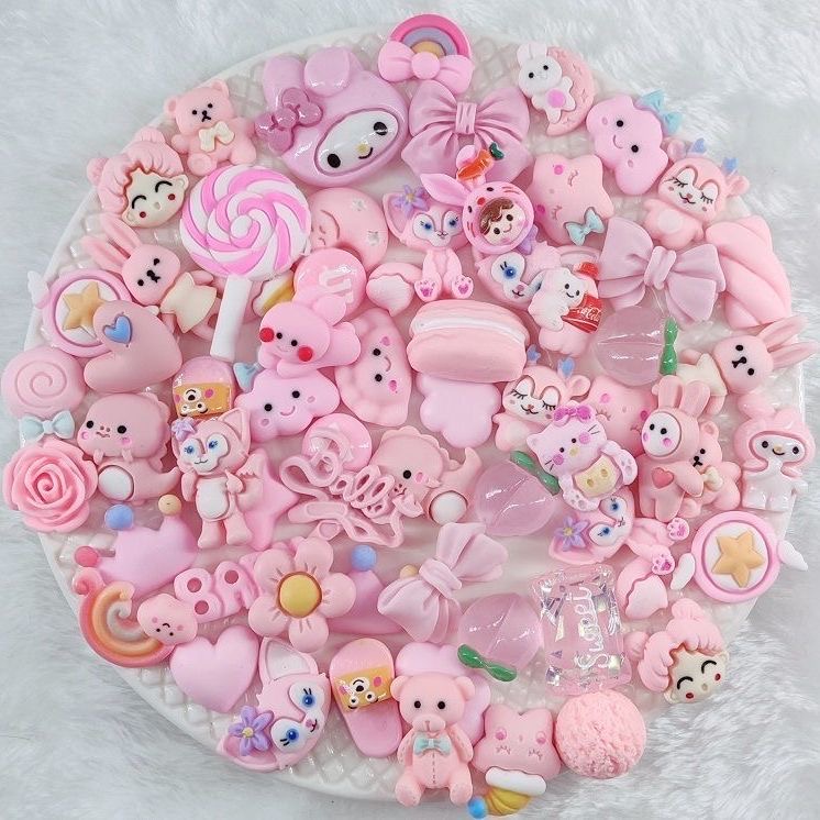 Set 10 charms màu hồng nhạt để trang trí DIY ốp điện thoại, gương, cặp tóc...