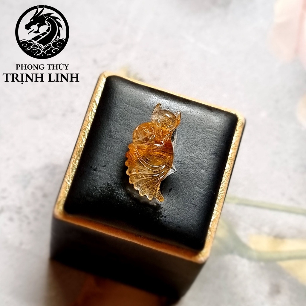 MẶT DÂY CHUYỀN CỬU HỒ LY ĐUÔI VŨ ÔM HOA MÀU VÀNG NÂU  LÔ 2