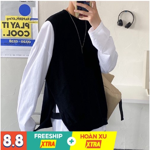 Áo Gile Len Nam Nữ Form Rộng Xẻ Tà Cá Tính, Áo Gile len Dáng Rộng Ulzzang Unisex Hàn Quốc Học Sinh Đi Chơi Đi Học