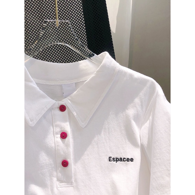 Áo polo Pure Cube ngắn tay thêu họa tiết xinh xắn cho nữ