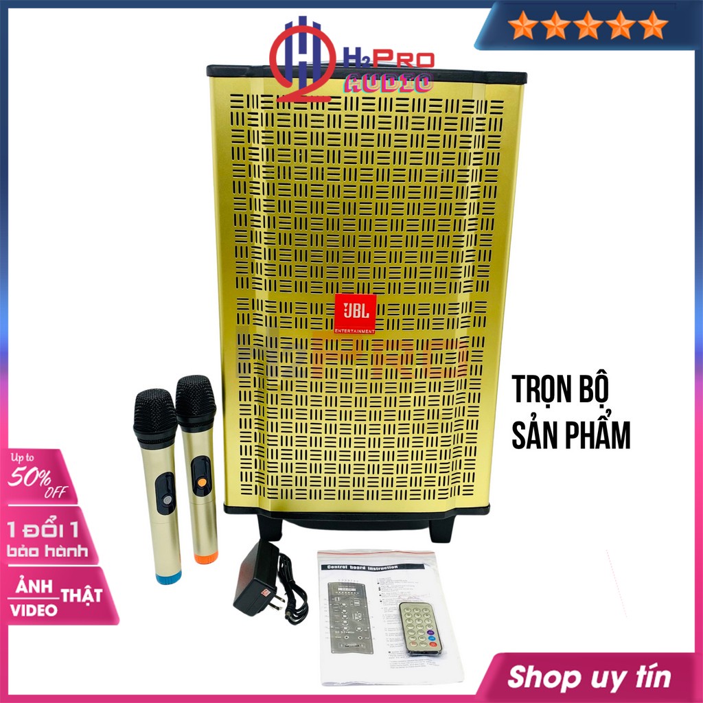 Loa kẹo kéo karaoke, loa kéo hát karaoke JBL GJ-1208 bass 30-400W bass ấm-lời sáng, tặng 2 mic không dây-Shop H2pro