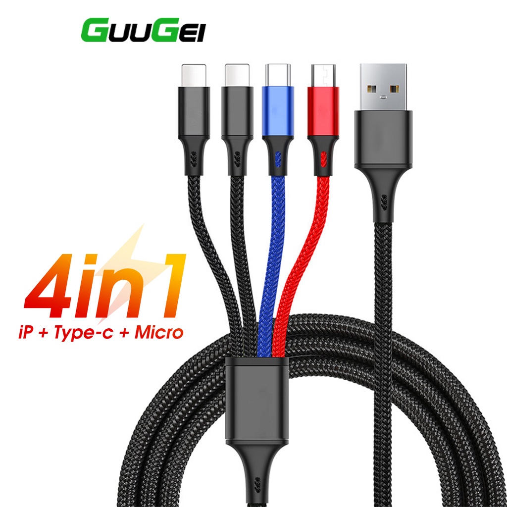 Dây cáp sạc 4 trong 1 USB Type C/ phụ kiện buộc cáp GUUGEI thích hợp cho điện thoại máy tính bảng