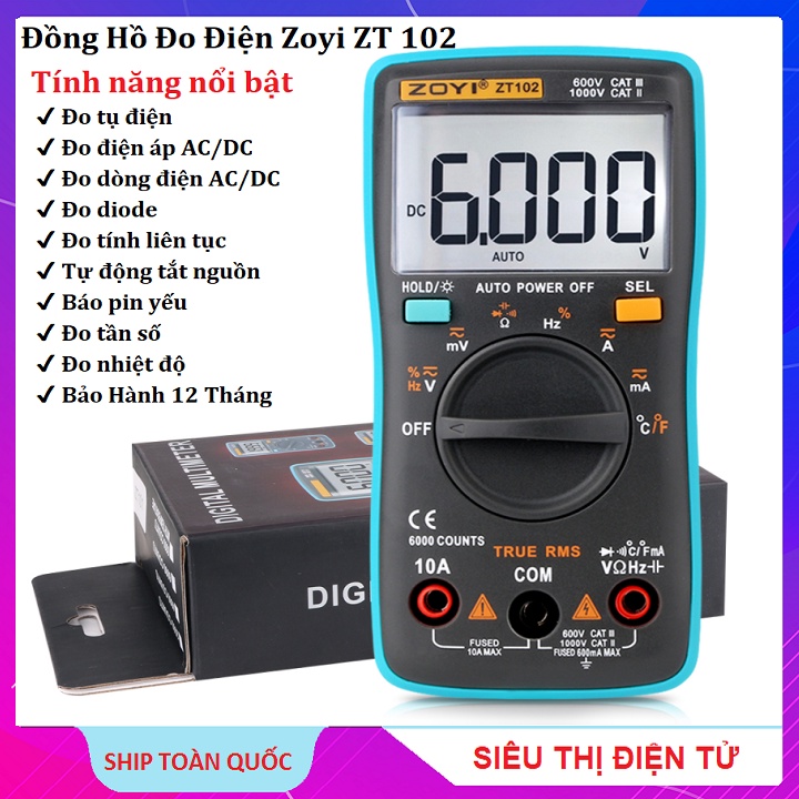 Đồng Hồ Kỹ Thuật Số Đo Linh Kiện Điện Tử,  Đa Năng Chính Hãng Zoyi ZT 102 - Đo Điện Áp AC/DC - Đo Cường Độ - Đo Nhiệt Độ