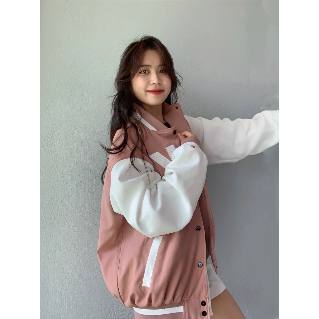 Áo Khoác Nam Nữ Nhung Tăm Jacket Varsity Graffiti King Màu Hồng V5-02