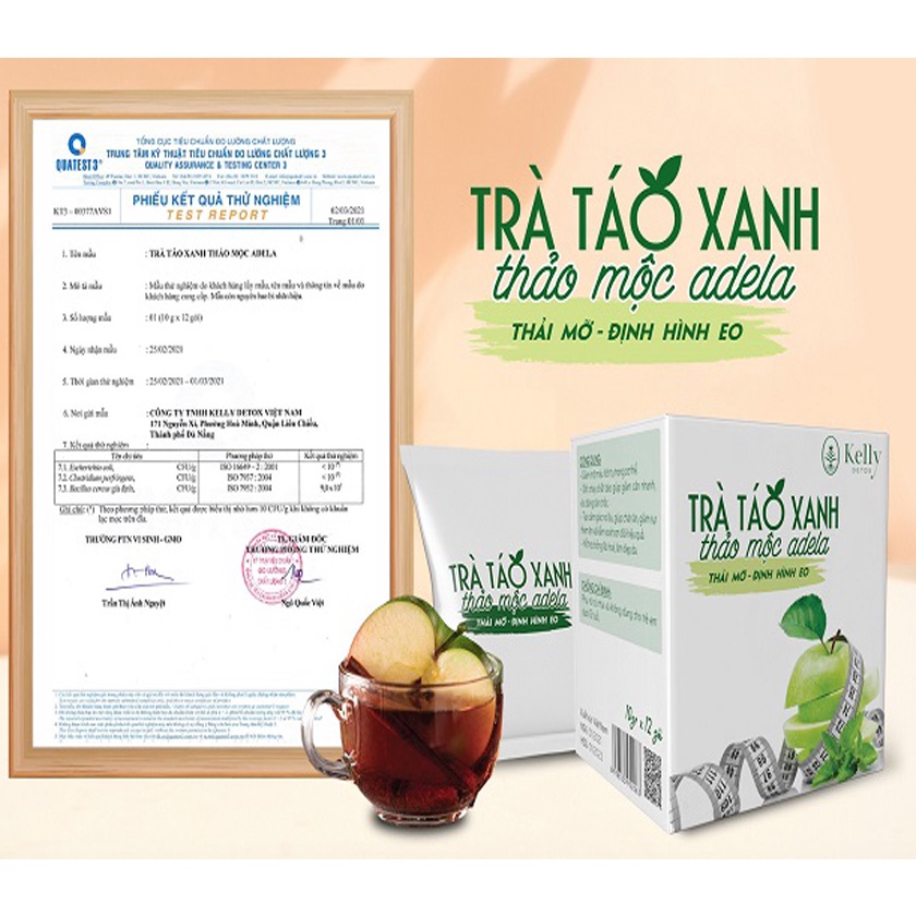 TRÀ GẢM CÂN TÁO XANH KELLY DETOX - ĐỊNH HÌNH EO THON GIÁNG ĐẸP HỘP 12 GÓI