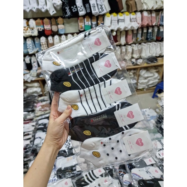 Tất nữ Vớ nữ cổ ngắn sọc ngang phong cách hàn quốc