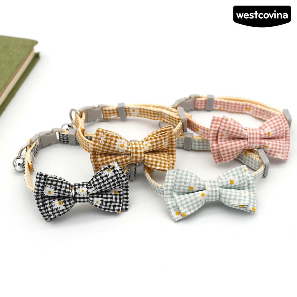 [Mới]♞Vòng Đeo Cổ Đính Nơ Họa Tiết Kẻ Ô Chống Thoát Hiểm Cho Thú Cưng