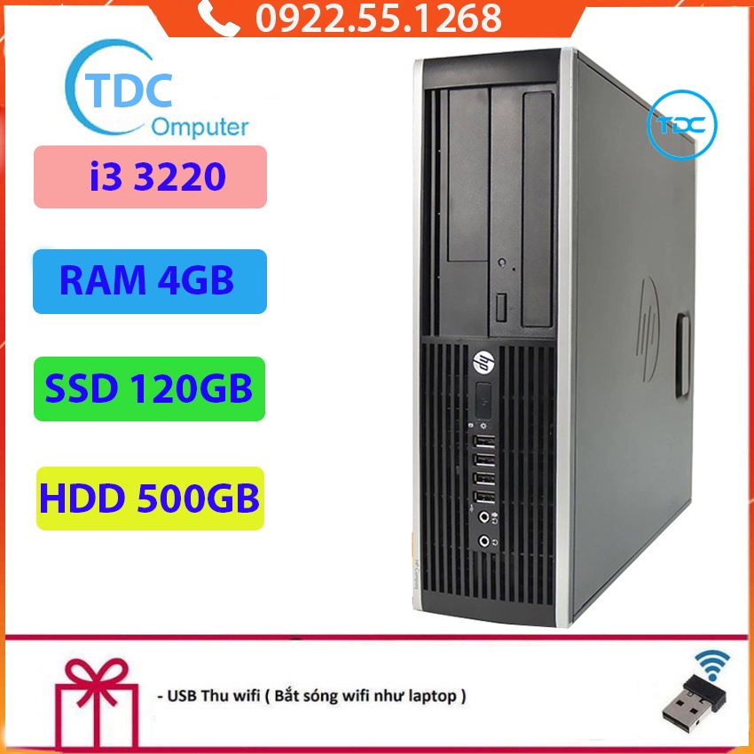 Case máy tính để bàn HP Compaq 6300 SFF CPU i3-3220 Ram 4GB SSD 120GB + HDD 500B Tặng USB thu Wifi, Bảo hành 12 tháng