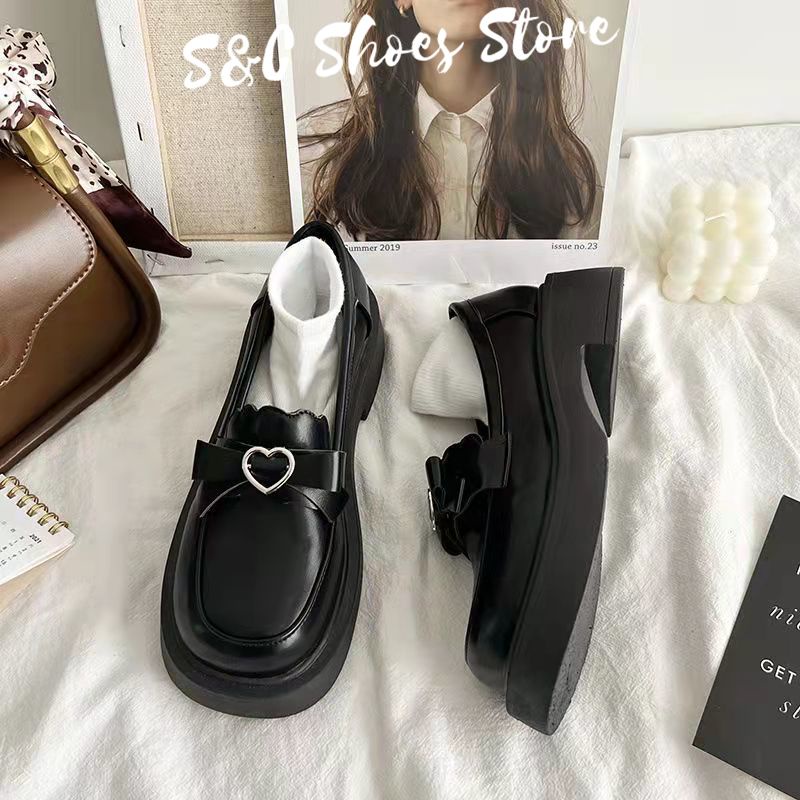 Giày Mary Jane Mũi Tròn Chất Liệu Da Cao Cấp Phong Cách Anh Quốc Retro Nhật Bản 4.5CM Chất Lượng Cao