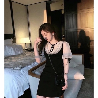 Đầm ngắn phối voan bèo cột nơ (S/M/L)