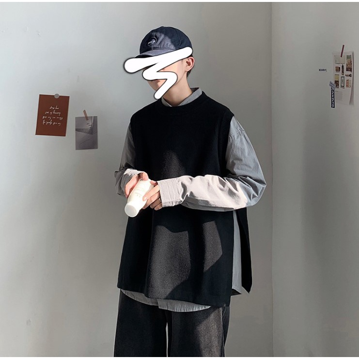 Áo gile unisex MISUDO form rộng Basic len nam nữ oversize phong cách kiểu ulzzang áo không tay unisex len xẻ hông đi học