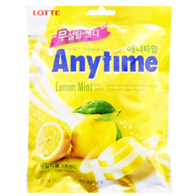 Kẹo Lotte Anytime không đường vị chanh/ bạc hà 74g