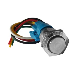 220V LED 16mm Push Button Switch Waterproof with Wire Connector Yellow
