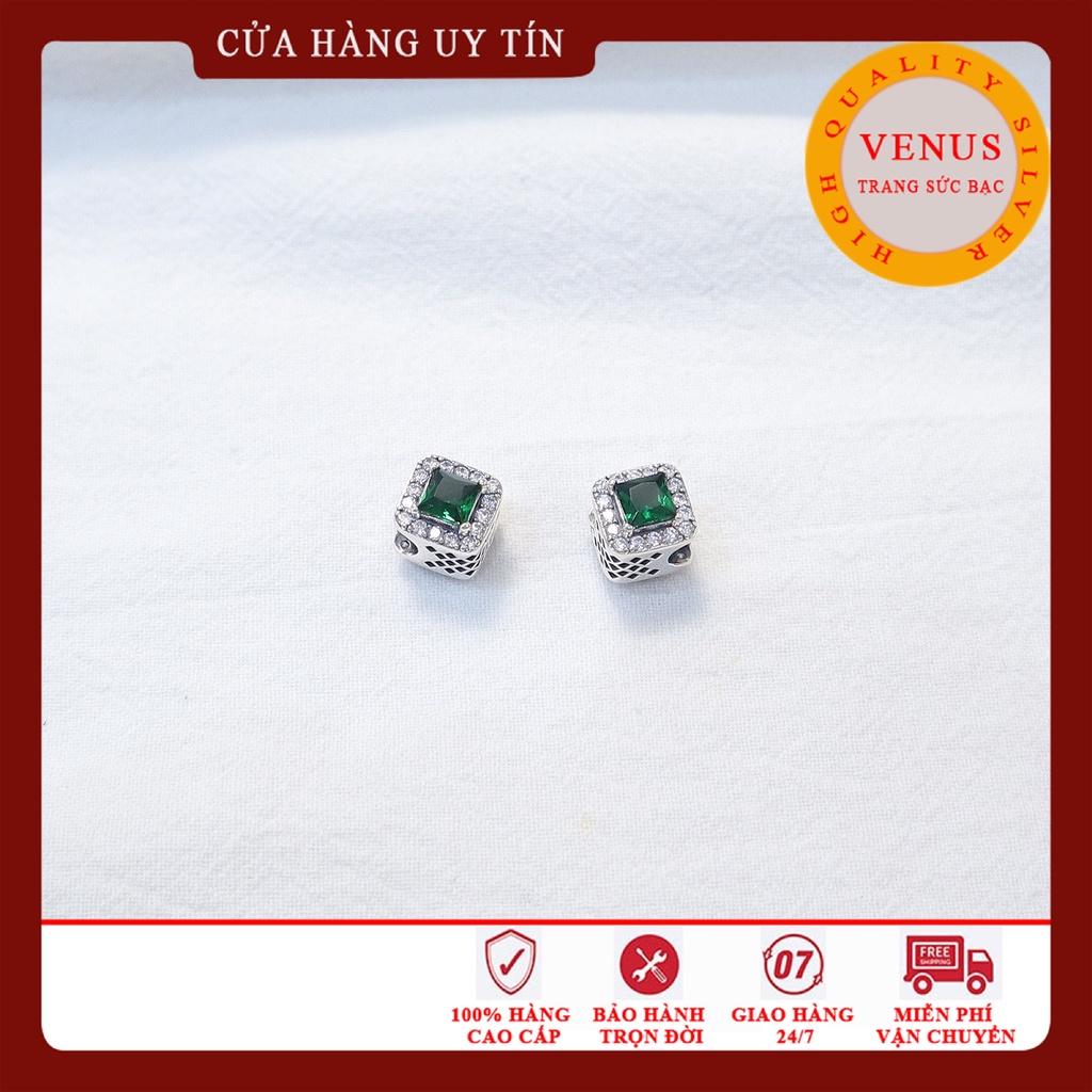 Charm trụ vuông mặt đá xanh lá- Msp355