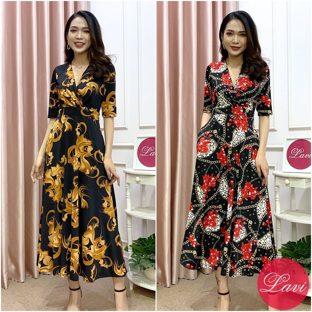 L2217 Đầm thun dáng dài họa tiết sang trọng - Lavi House