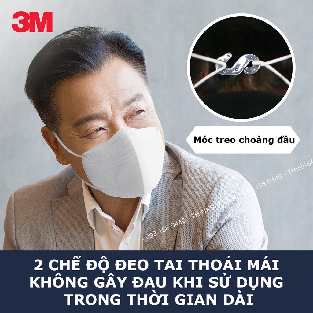 Khẩu Trang 3M 9013 đạt chuẩn KF94, ngăn ngừa bụi mịn PM2.5, thiết kế 4 lớp 3D cho độ kín khít tối đa - Thinksafe