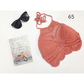 [Sale] Áo yếm len móc Bikini hồng đẹp mặc đi chơi đi biển chất
