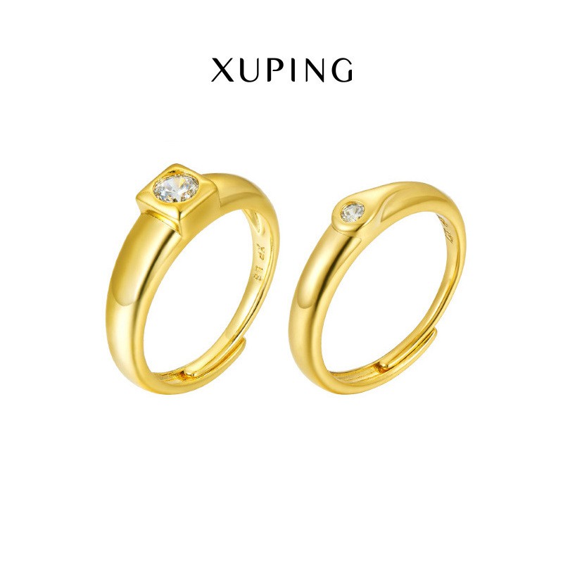 Nhẫn Cặp Đôi Mạ Vàng 24K, Đính Đá Trang Nhã, Phong Cách Hàn Quốc - XPNC02