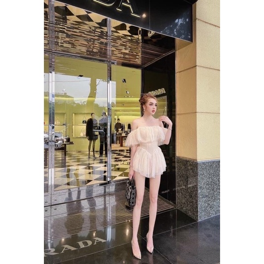 Jump bi lưới ngắn xoè bẹt vai bèo Đen Trắng Nude đi chơi dạo phố dự tiệc sang trọng dễ thương hotgirl tk du lịch đi cafe | BigBuy360 - bigbuy360.vn